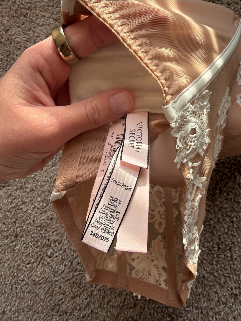 Victoria's Secret Beige Longline Bustier Bralette with Ivory Floral Lace - Picture 3 of 5